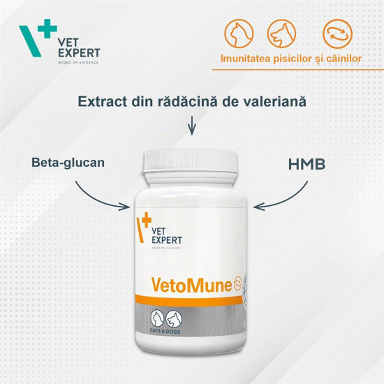 Vetomune Vet Expert – Supliment pentru Îmbunătățirea Imunității la Câini și Pisici, 60 Capsule Twist-Off